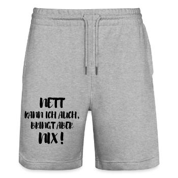 Dicton drôle image humour drôle idée cadeau - Short de jogging bio TRAINER Stanley/Stella unisexe - gris chiné - Devant - Nik (191cm) & Marisol (170cm)