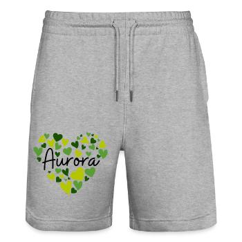 Ich liebe Aurora Herzen in Grün - Stanley/Stella Unisex Bio Joggingshorts Trainer  - Grau meliert - Vorne - Nik (191cm) & Marisol (170cm)
