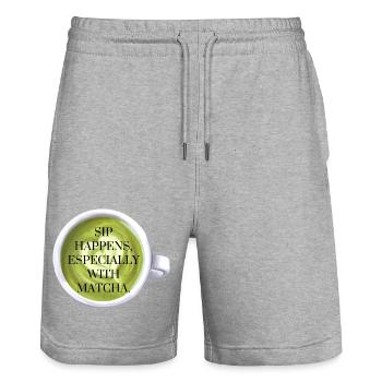 Sip Happens with Matcha - Stanley/Stella Unisex Bio Joggingshorts Trainer  - Grau meliert - Vorne - Nik (191cm) & Marisol (170cm)