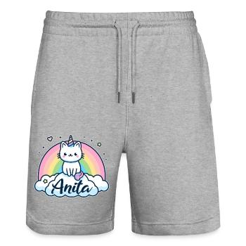 Anita Name Vorname Einhornkatze - Stanley/Stella Unisex Bio Joggingshorts Trainer  - Grau meliert - Vorne - Nik (191cm) & Marisol (170cm)