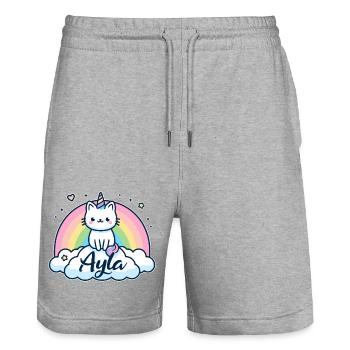 Ayla Name Vorname Einhornkatze - Stanley/Stella Unisex Bio Joggingshorts Trainer  - Grau meliert - Vorne - Nik (191cm) & Marisol (170cm)