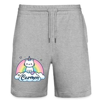 Carmen Name Vorname Einhornkatze - Stanley/Stella Unisex Bio Joggingshorts Trainer  - Grau meliert - Vorne - Nik (191cm) & Marisol (170cm)