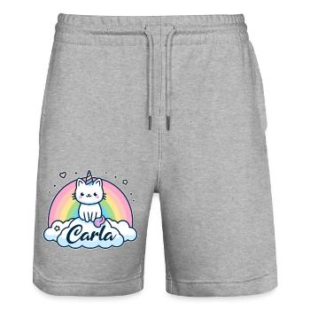 Carla Surname First name Unicorn Cat - Stanley/Stella Trainer Unisex Organic Jogging Shorts - heather grey - Front - Nik (191cm) & Marisol (170cm)