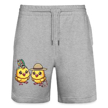 Wilder Westen Western Küken Hühner Huhn - Stanley/Stella Unisex Bio Joggingshorts Trainer  - Grau meliert - Vorne - Nik (191cm) & Marisol (170cm)