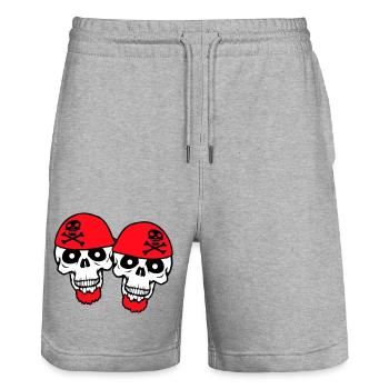 2 Piraten Schädel Skelett Totenkopf Halloween Team - Stanley/Stella Unisex Bio Joggingshorts Trainer  - Grau meliert - Vorne - Nik (191cm) & Marisol (170cm)