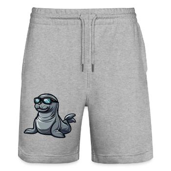 Seal Animal Comic Cool - Stanley/Stella Trainer Unisex Organic Jogging Shorts - heather grey - Front - Nik (191cm) & Marisol (170cm)