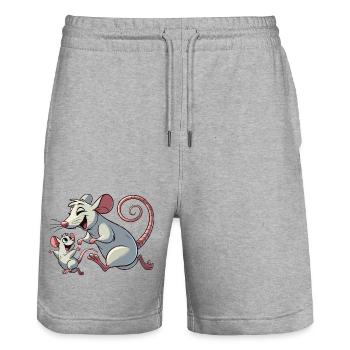 Rat mom with child frolicking - Stanley/Stella Trainer Unisex Organic Jogging Shorts - heather grey - Front - Nik (191cm) & Marisol (170cm)