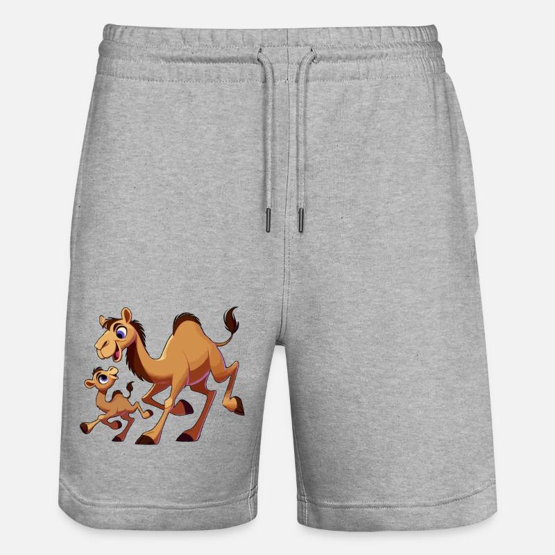 Kamelmutter mit herumtollendem Kind - Stanley/Stella Unisex Bio Joggingshorts Trainer  - Grau meliert