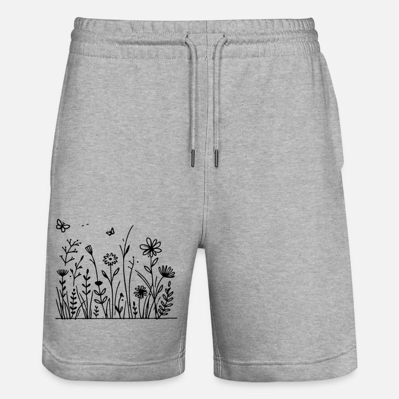 Prairie fleurie avec papillon - Short de jogging bio TRAINER Stanley/Stella unisexe - gris chiné
