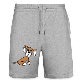 chien assis mignon petit chiot heureux animal de compagnie - Short de jogging bio TRAINER Stanley/Stella unisexe - gris chiné - Devant - Nik (191cm) & Marisol (170cm)