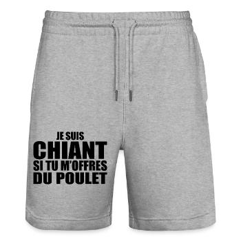 Homme qui adore : Poulet. Design Drôle Humour - Short de jogging bio TRAINER Stanley/Stella unisexe - gris chiné - Devant - Nik (191cm) & Marisol (170cm)