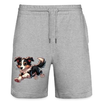 Border Collie bwr - Short de jogging bio TRAINER Stanley/Stella unisexe - gris chiné - Devant - Nik (191cm) & Marisol (170cm)
