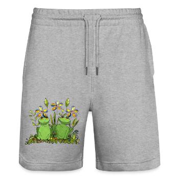 Frösche - Stanley/Stella Unisex Bio Joggingshorts Trainer  - Grau meliert - Vorne - Nik (191cm) & Marisol (170cm)