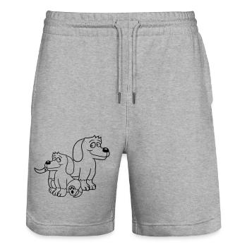 Zwei Hunde Familie Kind Mutter Vater Papa Mama Süß - Stanley/Stella Unisex Bio Joggingshorts Trainer  - Grau meliert - Vorne - Nik (191cm) & Marisol (170cm)