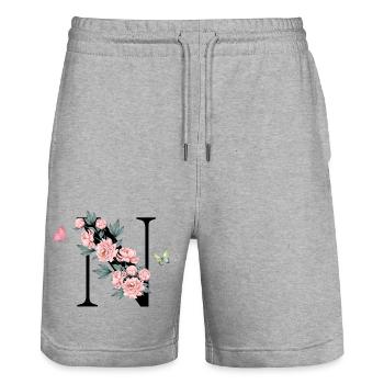 Lettre n fleurs rose - Short de jogging bio TRAINER Stanley/Stella unisexe - gris chiné - Devant - Nik (191cm) & Marisol (170cm)