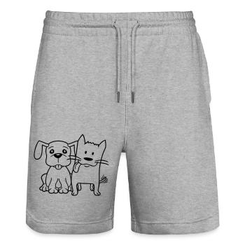 Chien Chat Deux Amis Équipe Chaton 2 Duo Équipage - Short de jogging bio TRAINER Stanley/Stella unisexe - gris chiné - Devant - Nik (191cm) & Marisol (170cm)