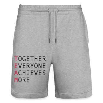 Team - Stanley/Stella Trainer Unisex Organic Jogging Shorts - heather grey - Front - Nik (191cm) & Marisol (170cm)