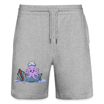 Krake Kraken Kinder Kind Boot Boote maritim - Stanley/Stella Unisex Bio Joggingshorts Trainer  - Grau meliert - Vorne - Nik (191cm) & Marisol (170cm)