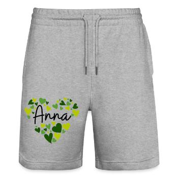 J’adore les cœurs d’Anna en vert - Short de jogging bio TRAINER Stanley/Stella unisexe - gris chiné - Devant - Nik (191cm) & Marisol (170cm)
