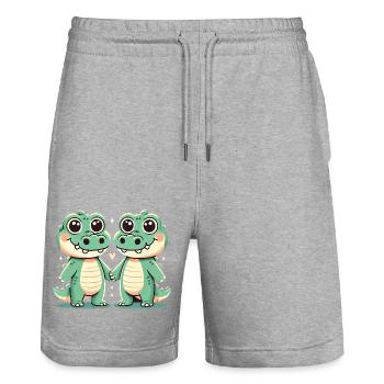 Two Cute Crocodile Friends Holding Hands - Stanley/Stella Unisex Bio Joggingshorts Trainer  - Grau meliert - Vorne - Nik (191cm) & Marisol (170cm)