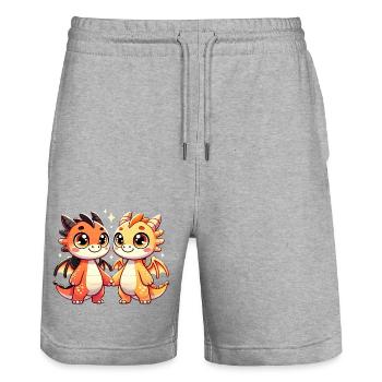 Two Cute Dragon Friends Holding Hands - Stanley/Stella Unisex Bio Joggingshorts Trainer  - Grau meliert - Vorne - Nik (191cm) & Marisol (170cm)