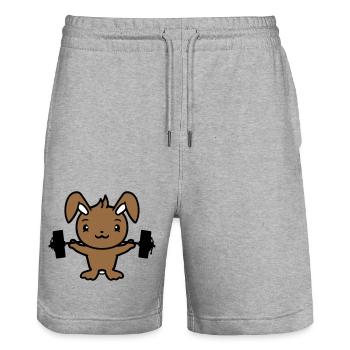 Bunny Bodybuilder Gym Muscles Strong Fitness Weight - Stanley/Stella Trainer Unisex Organic Jogging Shorts - heather grey - Front - Nik (191cm) & Marisol (170cm)