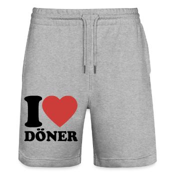 I Love Döner - Herz - Fast Food - Geschenk - Stanley/Stella Unisex Bio Joggingshorts Trainer  - Grau meliert - Vorne - Nik (191cm) & Marisol (170cm)