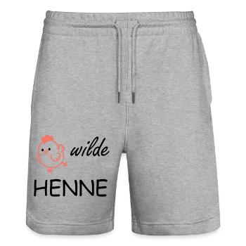 wild hen - Stanley/Stella Trainer Unisex Organic Jogging Shorts - heather grey - Front - Nik (191cm) & Marisol (170cm)