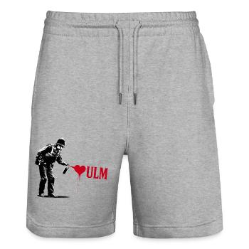 policier aime Ulm policier StreetArt - Short de jogging bio TRAINER Stanley/Stella unisexe - gris chiné - Devant - Nik (191cm) & Marisol (170cm)
