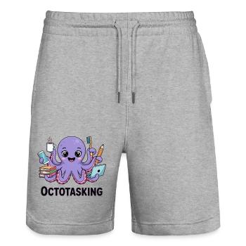 Octotasking octopus en mode multitâche - Short de jogging bio TRAINER Stanley/Stella unisexe - gris chiné - Devant - Nik (191cm) & Marisol (170cm)