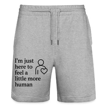 0003 feel more human - Stanley/Stella Trainer Unisex Organic Jogging Shorts - heather grey - Front - Nik (191cm) & Marisol (170cm)
