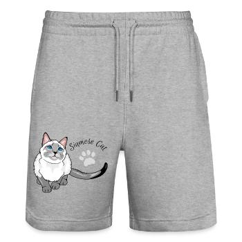 Neugierige Siamkatze - Stanley/Stella Unisex Bio Joggingshorts Trainer  - Grau meliert - Vorne - Nik (191cm) & Marisol (170cm)