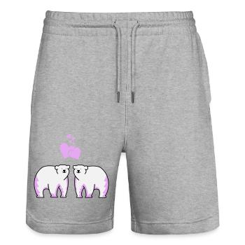 Polar bears in love - Stanley/Stella Trainer Unisex Organic Jogging Shorts - heather grey - Front - Nik (191cm) & Marisol (170cm)