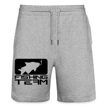 black fishing team sport logo caught fish ang - Stanley/Stella Trainer Unisex Organic Jogging Shorts - heather grey - Front - Nik (191cm) & Marisol (170cm)