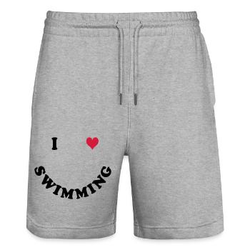 Schwimmen - I love Swimming - Stanley/Stella Trainer Unisex Organic Jogging Shorts - heather grey - Front - Nik (191cm) & Marisol (170cm)