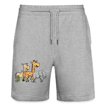 Afrika Wildtiere Elefant Giraffe Kamel Schlange - Stanley/Stella Unisex Bio Joggingshorts Trainer  - Grau meliert - Vorne - Nik (191cm) & Marisol (170cm)