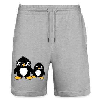 pingouin papa enfant bébé garçon père fils fille f - Short de jogging bio TRAINER Stanley/Stella unisexe - gris chiné - Devant - Nik (191cm) & Marisol (170cm)