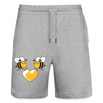 2 verliebte Bienen - Stanley/Stella Unisex Bio Joggingshorts Trainer  - Grau meliert - Vorne - Nik (191cm) & Marisol (170cm)