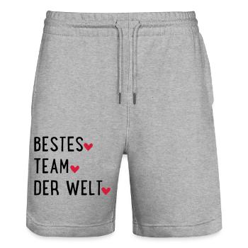 Bestes Team der Welt - Stanley/Stella Unisex Bio Joggingshorts Trainer  - Grau meliert - Vorne - Nik (191cm) & Marisol (170cm)