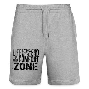 Life begins at the end of your comfort zone - Stanley/Stella Unisex Bio Joggingshorts Trainer  - Grau meliert - Vorne - Nik (191cm) & Marisol (170cm)