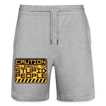 Caution Stupid People - Stanley/Stella Trainer Unisex Organic Jogging Shorts - heather grey - Front - Nik (191cm) & Marisol (170cm)