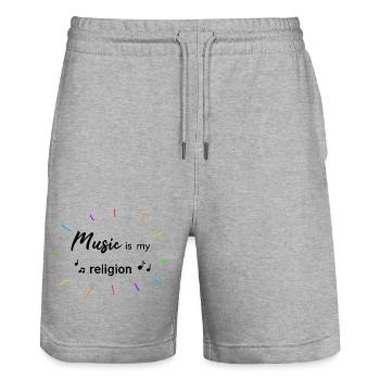 music is my religion - Stanley/Stella Unisex Bio Joggingshorts Trainer  - Grau meliert - Vorne - Nik (191cm) & Marisol (170cm)