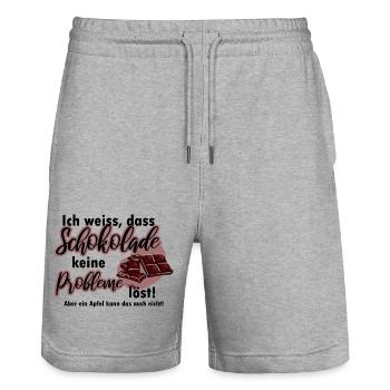Schokolade löst keine Probleme lustiger Spruch - Stanley/Stella Unisex Bio Joggingshorts Trainer  - Grau meliert - Vorne - Nik (191cm) & Marisol (170cm)