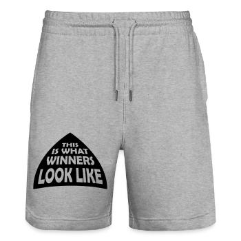 What Winners Look Like - Stanley/Stella Trainer Unisex Organic Jogging Shorts - heather grey - Front - Nik (191cm) & Marisol (170cm)
