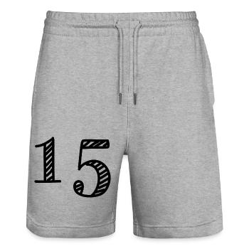 15 JAHRE. 15-jähriges JUBILÄUM. GEBURTSTAG 15 JAHRE. 15 - Stanley/Stella Unisex Bio Joggingshorts Trainer  - Grau meliert - Vorne - Nik (191cm) & Marisol (170cm)