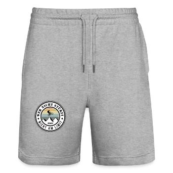 Wer nicht stürzt fährt nicht am Limit - Stanley/Stella Unisex Bio Joggingshorts Trainer  - Grau meliert - Vorne - Nik (191cm) & Marisol (170cm)
