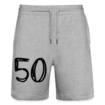 50 ANS. 50e ANNIVERSAIRE. ANNIVERSAIRE 50 ANS. 50 - Short de jogging bio TRAINER Stanley/Stella unisexe - gris chiné - Devant - Nik (191cm) & Marisol (170cm)