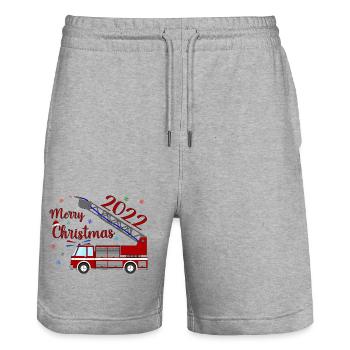 Fire engine Merry Christmas 2022 - Stanley/Stella Trainer Unisex Organic Jogging Shorts - heather grey - Front - Nik (191cm) & Marisol (170cm)