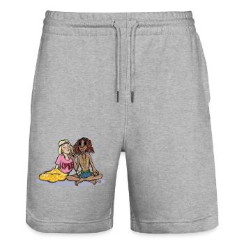 Love And Peace - Stanley/Stella Trainer Unisex Organic Jogging Shorts - heather grey - Front - Nik (191cm) & Marisol (170cm)