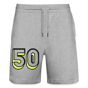50. 50 ANS. 50e ANNIVERSAIRE. ANNIVERSAIRE 50 ANS. - Short de jogging bio TRAINER Stanley/Stella unisexe - gris chiné - Devant - Nik (191cm) & Marisol (170cm)